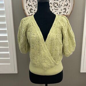 ASTR the label Women's Elowen Sweater Puff Sleeve Soft Green Cottage Feminine L